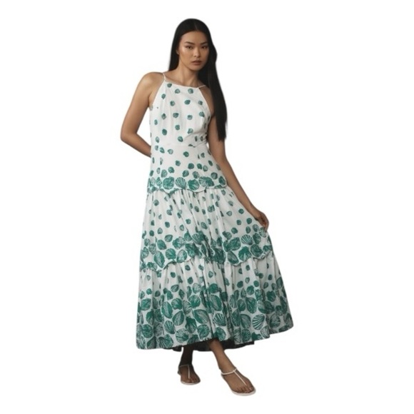 Anthropologie Maeve Seashell Halter Tiered Maxi Dress Womens M - Picture 1 of 9